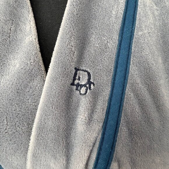 CHRISTIAN DIOR Vintage 80s Grey Velvet Velour Belted Robe One Size - Picture 8 of 11